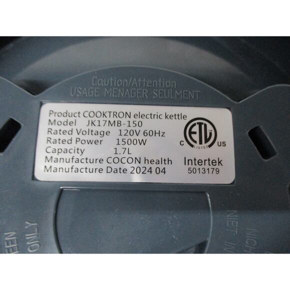 USED COOKTRON Quiet Double Wall Electric Kettle,BPA-Free,Auto Shut-Off,blue-1.7L - Picture 4 of 7